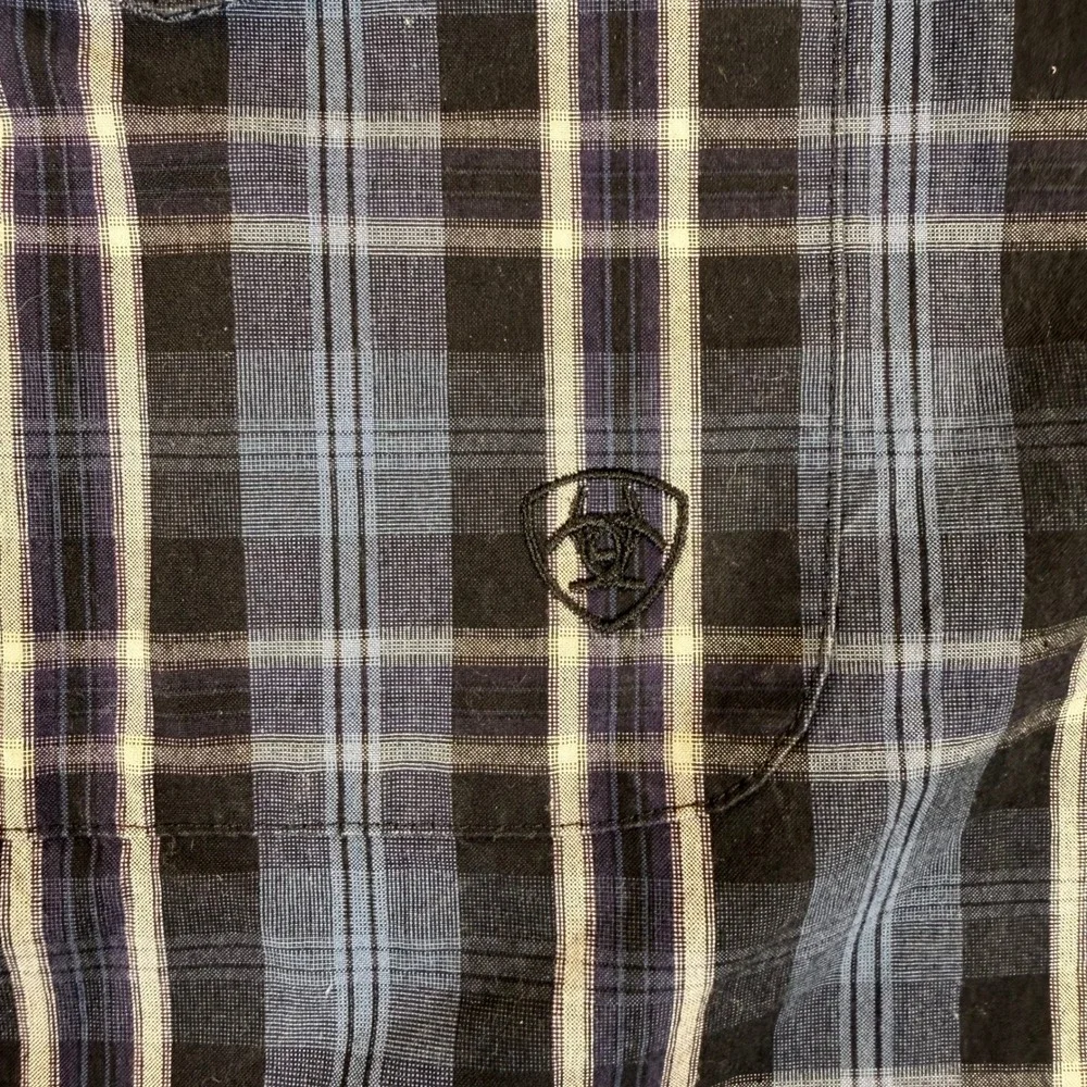 Ariat Pro Series Mens XL Blue Black Plaid Western Long Sleeve Snap Shirt #3228